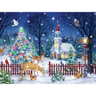 China CLASSIC DIY children's and adults' hobbies painting by number Christmas hut elk bird snow decoration landscape painting for sale