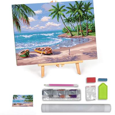 China Full Diamond American Seaside Boat DIY Style Cross Stitch Crafts For Home Wall Decoration 5D Diamond Painting Beach Landscape Kit for sale