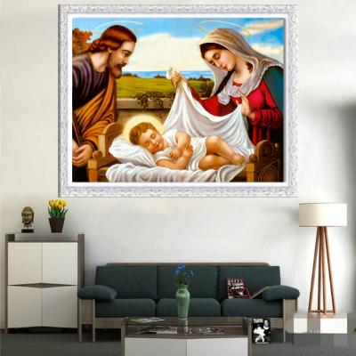 China Folk Wall Art Cross Stitch Embroidery Art Kits Religion Jesus Canvas Paintings for Textile and Home People Art Home Decoration Fabric Decor for sale