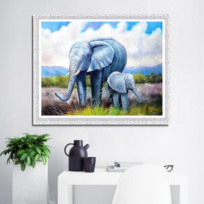 China Folk Wall Art Cross Stitch Embroidery Art Canvas Kits Wildlife Animal Elephant Paintings for Home Decor for sale