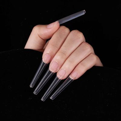 China BTArtbox Easy Use Coffin Extension Full Cover Coffin Nail Tip Transparent Extra Long Tapered French False Tips for sale