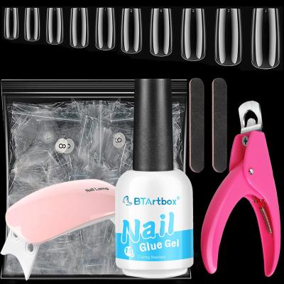 China Btartbox 300pcs/box Professional Design Nail Kit Acrylic Full Cover Fake Artificial Square Nails Tips With 4PC Nail 1PC Glue File for sale