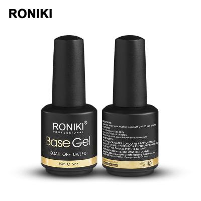 China Madame Nail Beauty RONIKI Custom Clear Private Label Logo No Cloth Base Coat UV Gel Nail Polish for sale