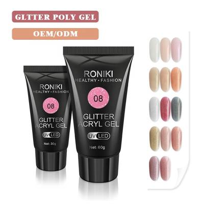 China Nail Art Beauty and OEM Private Label Colors Nail Extension Acrylic Glitter Gel Nail Extension RONIKI Poly Nail Art Salon Free Samples for sale