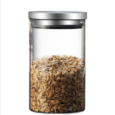 China Viable Clear Glass Canister Food Jar Sealed Storage Container For Loose Coffee Bean Sugar Salt Glass Sealed Tea Jar for sale