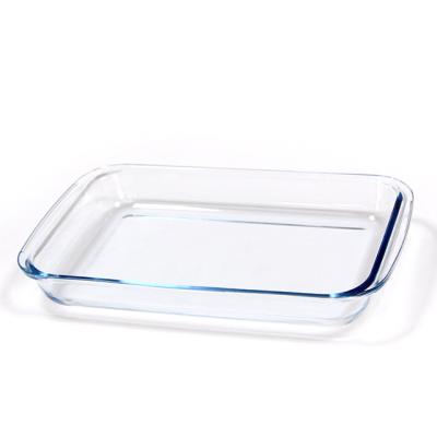 China Sustainable High Temperature Glass Tray Microwave Oven Bakeware Set Glass Resistance Pizza Pan for sale