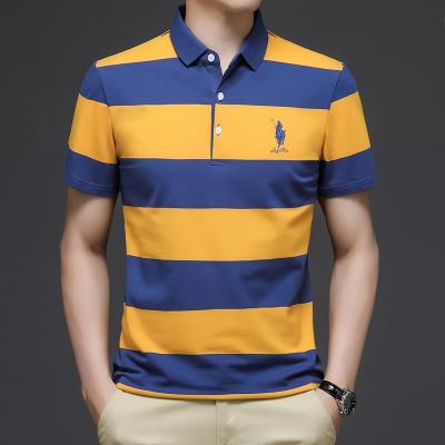 China Anti-wrinkle summer fashion contrast stripes 100% cotton men's polo shirt color polo shirts for men for sale