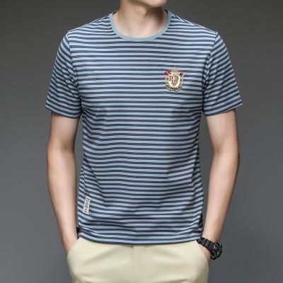 China Parride Mercerized Cotton Embroidered Logo Clothing Mens T Shirt 95% Cotton 5% Elastane T-Shirts Striped T-Shirt for sale