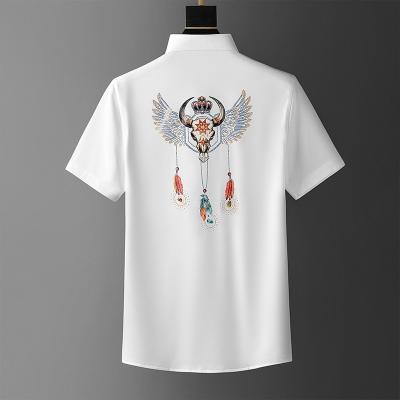 China Anti-pilling 2022 Men's summer hot short sleeve shirt rhinestone printed silk shirts for men print for sale