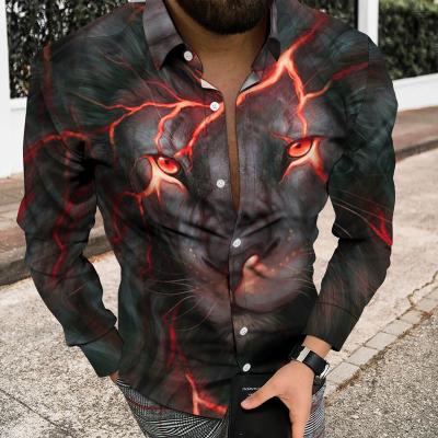 China Anti-pilling New 3D Printed Animals Polyester Fashion Long Sleeve Shirt Long Sleeve Button Shirt For Men for sale