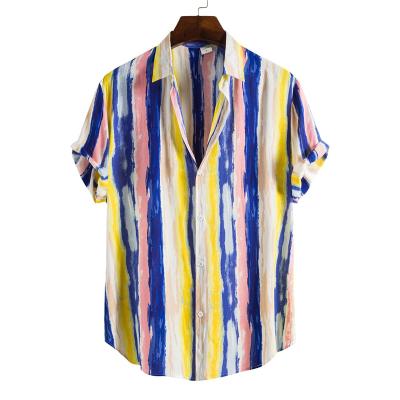 China Anti-pilling Men's Casual Short Sleeve Shirt Polyester Cotton Digital Printing Fashion Mens Vertical Stripe T-shirts for sale