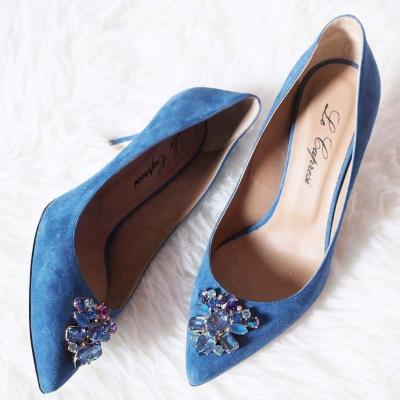 China Blue Shoe Buckle Triangle Rhinestone Shoe Buckles Metal Shoes Embellishment Accessories for sale