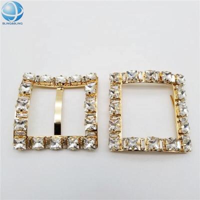 China Square Shoe Buckle Gold Plated Rhinestone Shoe Buckles Metal Shoe Accessories For Ladies Shoes for sale