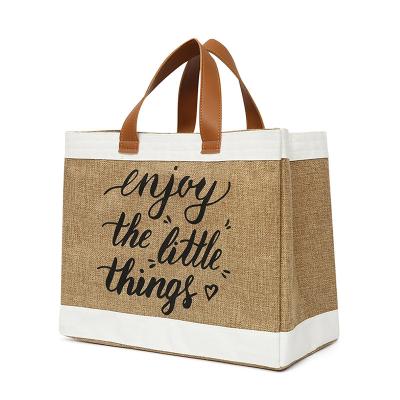 China Wholesale Women Jute Tote Bag Shopping Reusable Large Capacity Custom Printed Daily Use Handbags for sale