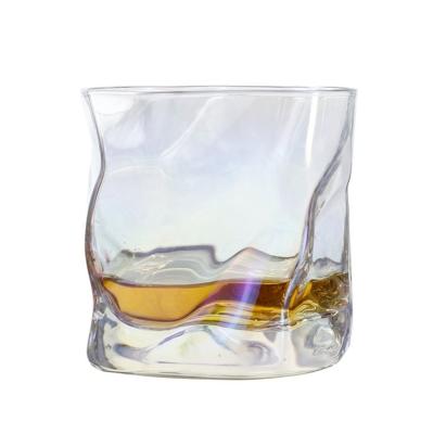 China Hand painted lines 210ml whiskey cocktail twisted glass cup with gold rim transparent wholesale for sale