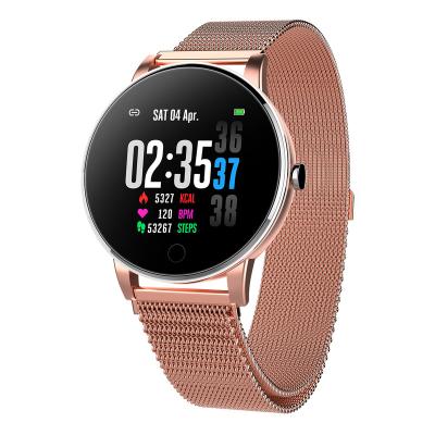 China Y9 Ip68 Touch Screen Metal Heart Rate Monitor Blood Pressure GPS Ladies Smart Watch Women Men Waterproof Slim Body Milanese Strap Replaceable for sale