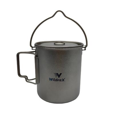 China General Use for Gas and Induction Cooker Outdoor  Camping Hanging pot Hiking Folding Handle Lightweight 750ml Titanium Mug cup for sale