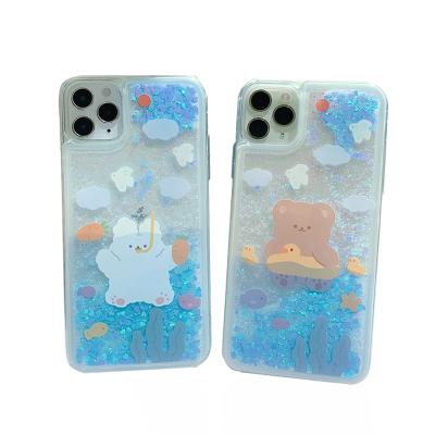 China Shockproof Swimming Bear Glitter Quicksand Phone Case For iPhone 11 12 pro mini 7 8 6 6S max plus XR X XS max Se for sale