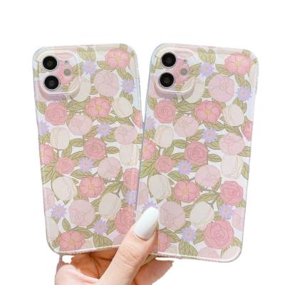 China Anti-Fall Blooming Ins Flowers TPU Phone Case For iPhone 11 12 Pro X Max Xs XR 7 8 Plus iPhone 13 Pro Max for sale