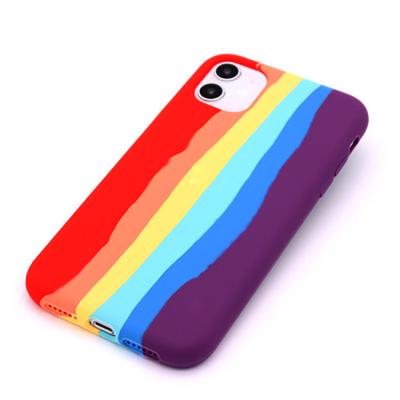 China Quality Shockproof Rainbow Waistline Liquid Silicone Phone Case For iPhone 11 12 Pro Mini 7 8 6 6S Max Plus XR X XS Max Se for sale