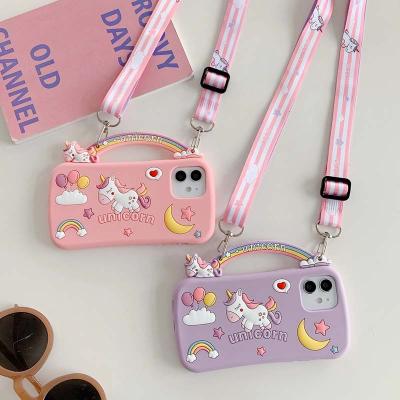 China Shockproof For iPhone 11 12 pro 8 7 plus 6 6S TPU Soft Back Cover For iPhone XR XS max X Cute 3D Cartoon Trojan Wrist Chain Phone Case for sale