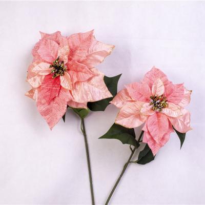 China High quality hot sale Christmas artificial simulation velvet flower decor for home or outdoor poinsettia for sale