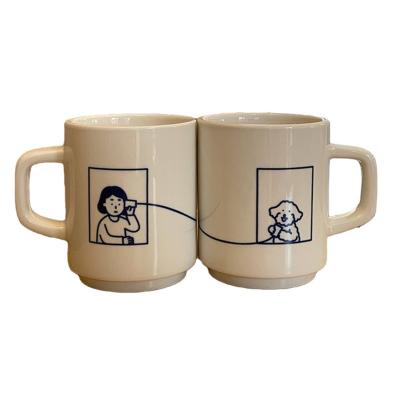 China Ceramic Large Capacity Couples Girl and Water Cup Coffee Milk Mug ZC Viable Statistical Institute Cartoon Couples Korean Dog Mug for sale