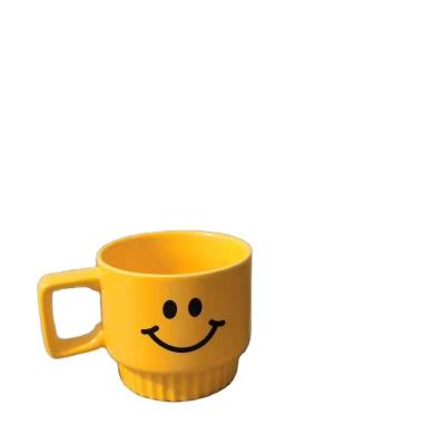 China ZC happy face mug coffee china mugs matte face ceramic milk home office mug Korean creative yellow viable breakfast for sale