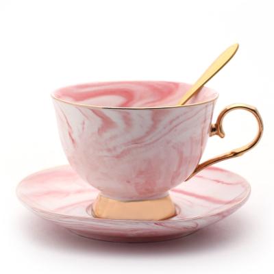 China Wholesale ZC INS Coffee Mugs Viable Luxury Light Viable Cup And Saucer Set Ceramic Cup Marble Pattern Mug Wedding Couples Coffee Cups Set for sale