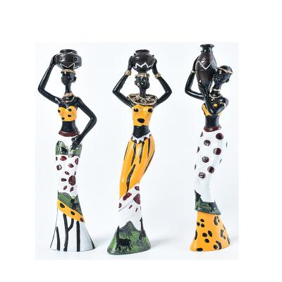 China 3pcs/Set Africa Figure African Women Sculpture Lady Figurine Ornaments Desk Decoration Resin Tribal Crafts Gift Decor for sale