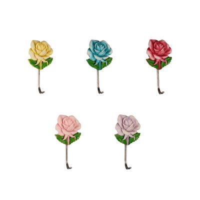 China ZC Creative Viable Flower Design Home Decoration Stainless Steel Pink Hooks For Wall Door Coat Hat Hanger Bag Hook for sale