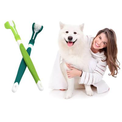 China Viable Dog Tool Pet Oral Cleaning Three Head Home Toothbrush for sale