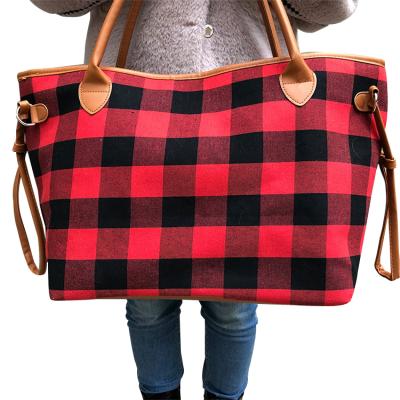 China Bohemian Buffalo Bohemian Lady Fashion Monogrammed High Capacity Discount Red Plaid Tote Bag for sale