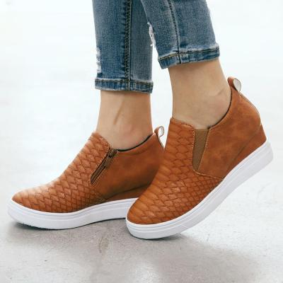 China Women Breathable Wedge Heel Sneakers Hidden Snake Scales Trainers Tennis Casual Round Head Boots Short Loafers for sale