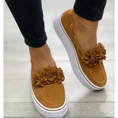 China Wholesale Autumn New Women's Flat Stain Solid Color Round Head Flower Large Size Flat Loafers for sale