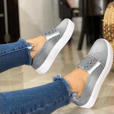 China Women Flat Sneakers Denim Blue Lace Up Canvas Slip On Flat Loafers for sale