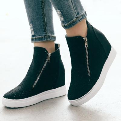 China Flat Casual Women's Solid Color Wedge Heel Zipper Invisible Hidden Breathable Up-to-date Loafers for sale