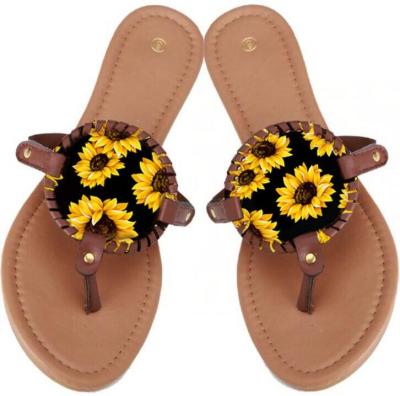 China Anti-odor Ladies Summer Sunflower And Leopard Disc Slippers Cheetah Disc Sandals for sale