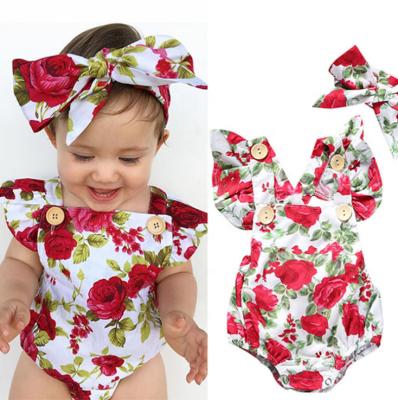 China Hot Sale Polyester Toddler Infant Baby Cute Floral Print Button Rompers for sale