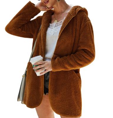 China 2019 Autumn Winter New Solid Color Warm Fleece Viable Sale Women's Hairy Hooded Long Coat for sale