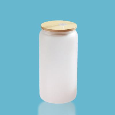 China Sublimation Viable Blanks Frosted Clear Beer Glass Shaped 12oz With Bamboo Lid And Straw for sale