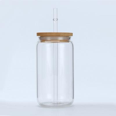 China Wholesale 12oz Mason Jar Viable Clear Frosted Sublimation Glass Tumbler With Bamboo Lid And Straw for sale