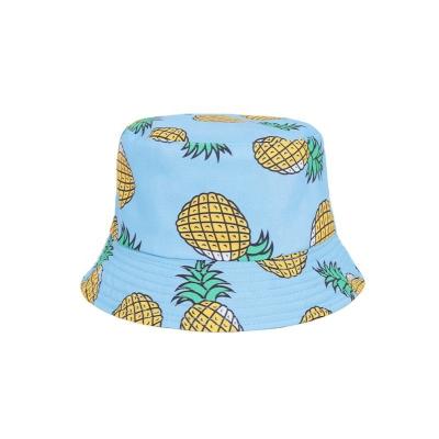 China Fashion\custom double-sided fisherman Hat pineapple fruit cotton basin hat outdoor factory wholesale comfortable\durable leisure for sale