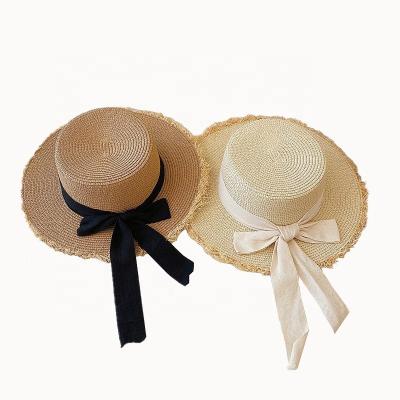 China Fashion High Quality Cheap Wholesale Character The New Burrs Casual Lifeguard Sun Proof Wide Brim Straw Beach Hat With Flat Surface Bow for sale