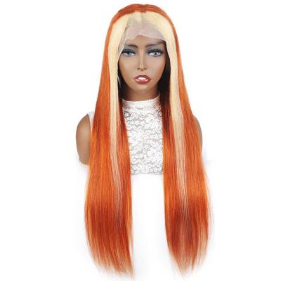 China Ombre Straight Blonde 150 180 Density Human Hair Wigs Accent Straight Raw Human Hair Full Lace Front Ginger Wigs 100% Remy for sale