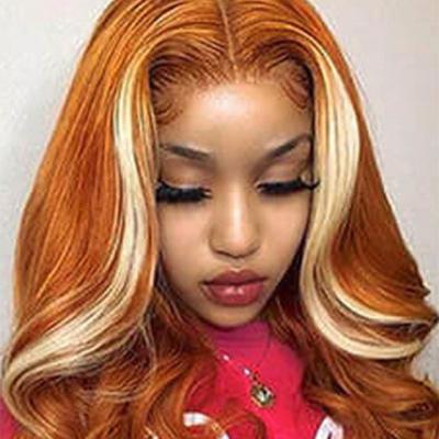 China Popular Body Wave Highlight Color Wavy Hair Wig Ginger Hair Dye Blonde Highlights Color Wigs For Women for sale