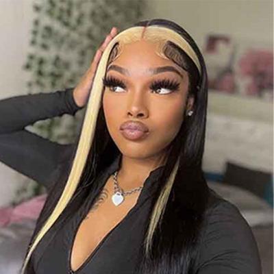 China 10A Remy Long Straight Human Hair Wig Vendor Jet Black With Blonde Highlights Straight Wig for sale