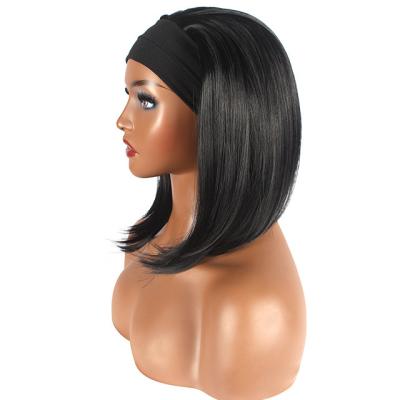 China Natural Black Short Straight High Quality Synthetic Heat Resistant Hair Band Bob Wig for sale