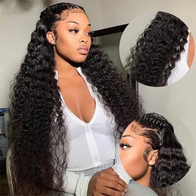 China Deep Wave 180% Density 30 Inches Pre Plucked HD Transparent Remy Human Hair Afro Kinky 360 Lace Deep Wave Wigs Seller for sale