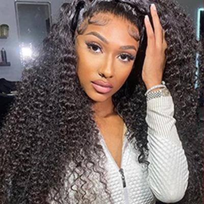 China Deep Wave 180% Density 30 Inches Pre Plucked Remy Virgin Human Hair Afro Kinky Deep Wave 360 ​​Lace Wig for sale